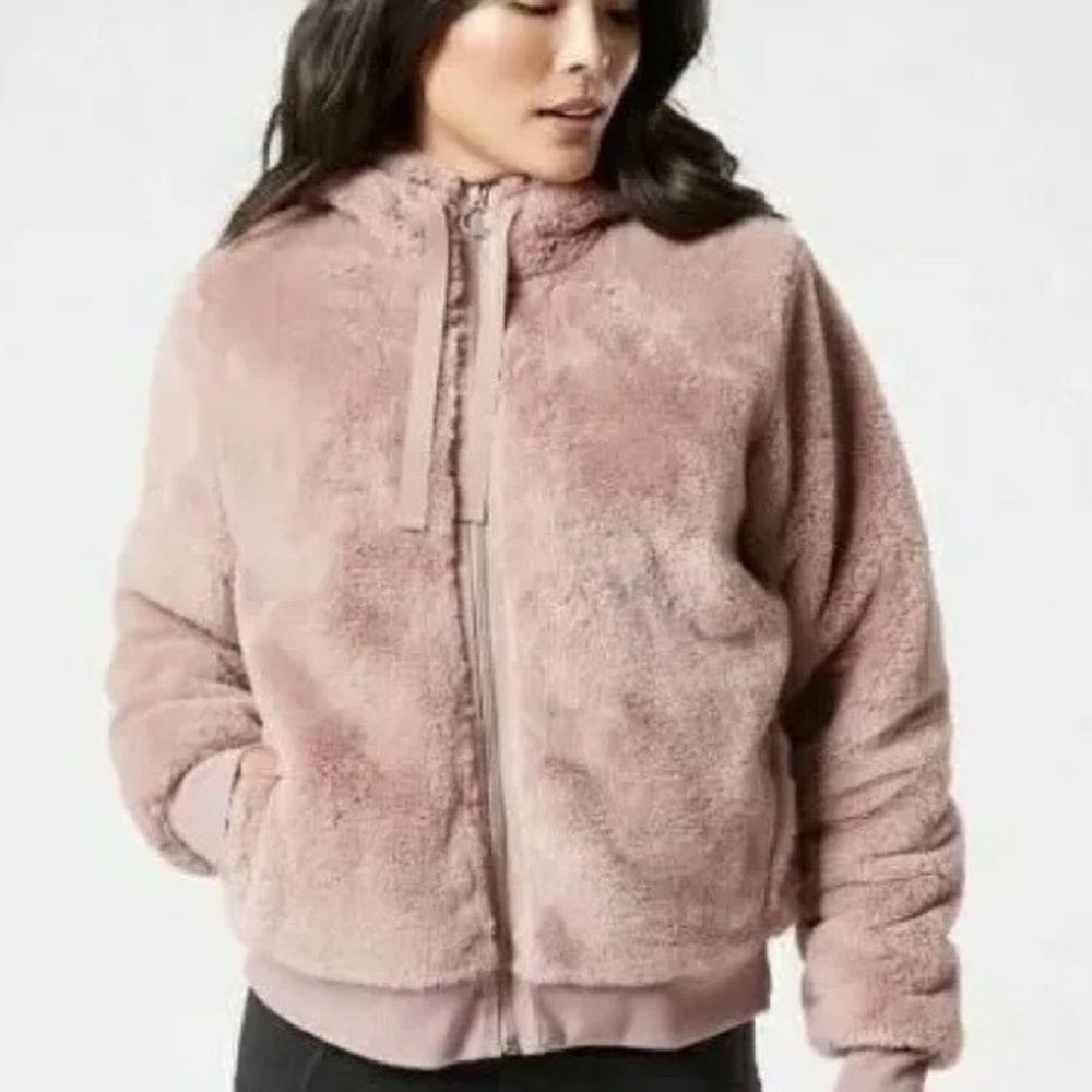 Athleta Ritual Faux Fur Jacket Dogwood Mauve